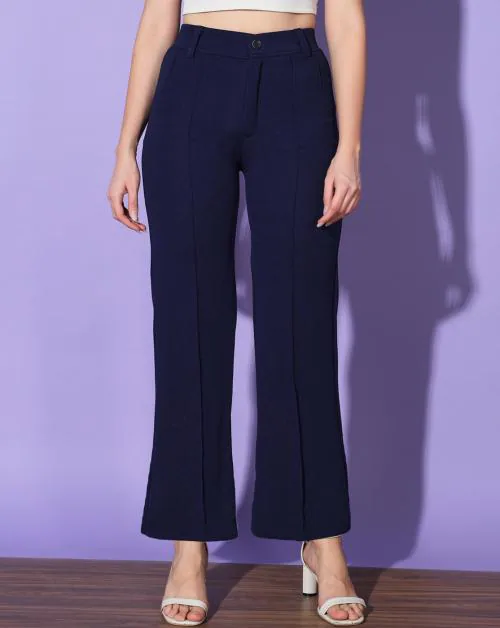BuyNewTrend Navy Carrera Full Length Women Formal Trousers and Pants