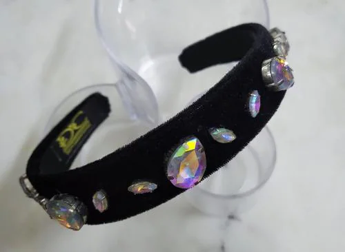 Deepti Chandna Designs Elegant & Exclusive Handcrafted Chain Hairbands/Headbands Black Hairband with Rainbow Drop & Leaf Stone