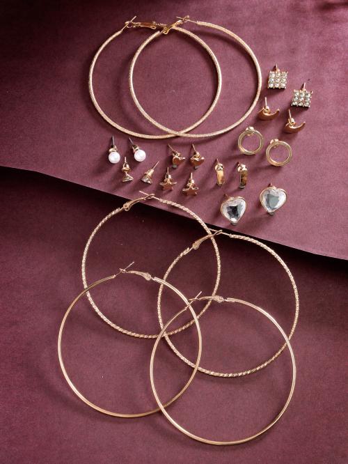 Scintillare by Sukkhi Iconic Gold Plated Crystals And Pearls Geometric Studs Hoop Combo Earring for Women & Girls Stylish Fashion|12 Pair of Earring Combo Set|CBE106798