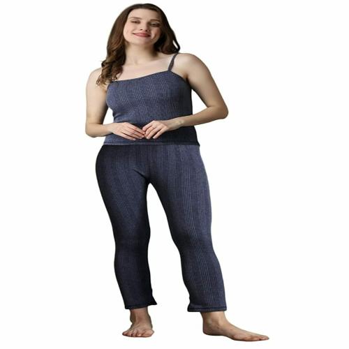 Wearslim Women’s Winter Lightweight Thermal Underwear for Women Bottom and Spaghetti Set with Fleece Lined Soft Warmer - Blue, 4XL