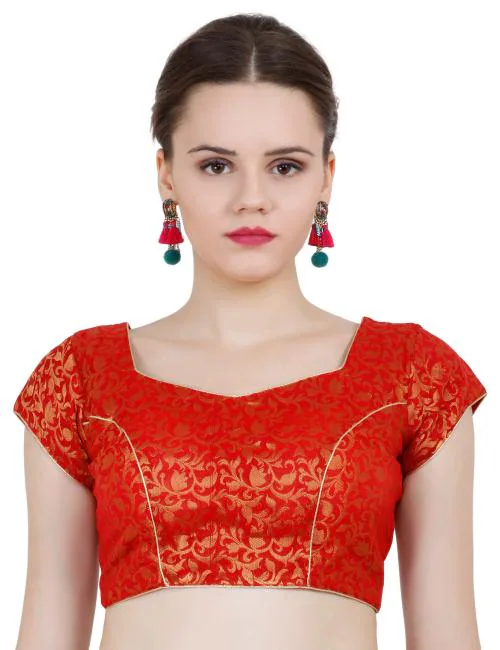 ND & R Women's Readymade, Short Sleeve and Padded Saree blouse ,Ready to wear Choli. Color Red