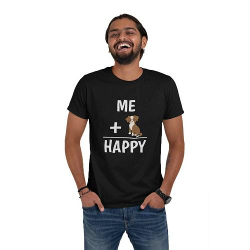 The Cool Vibe Store Men And Women Black, Navy Blue 100 Percent Cotton Solid Me Plus Happy Dog T-Shirt (Xs)