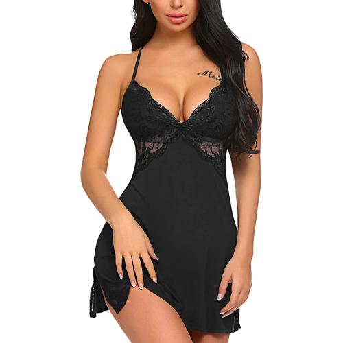 Arnoni Kash Sexy and Comfortable Lace Babydoll Lingerie for Women, Baby doll Honeymoon Lingerie for Women, Women Lingerie Satin Lace Chemise Nightgown, Babydoll Dress for Spacail Night (Black)