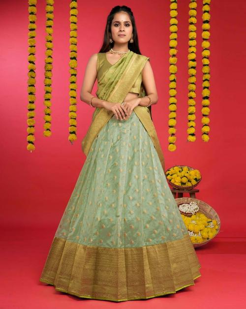 Buy HALFSAREE STUDIO Sea Green Banarasi silk Zari work Pattu Half Saree Online at Best Prices in