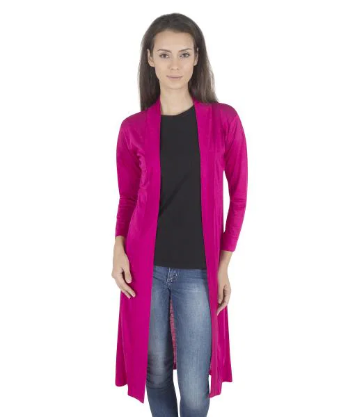 Sweekash Solid Viscose Knee Length Full Sleeve Regular Rani Pink Shrug for Women