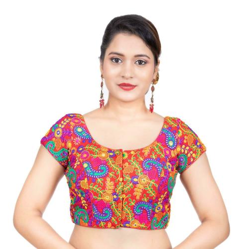 Areum Women Red Self Design Dupion Silk Blouse (34)