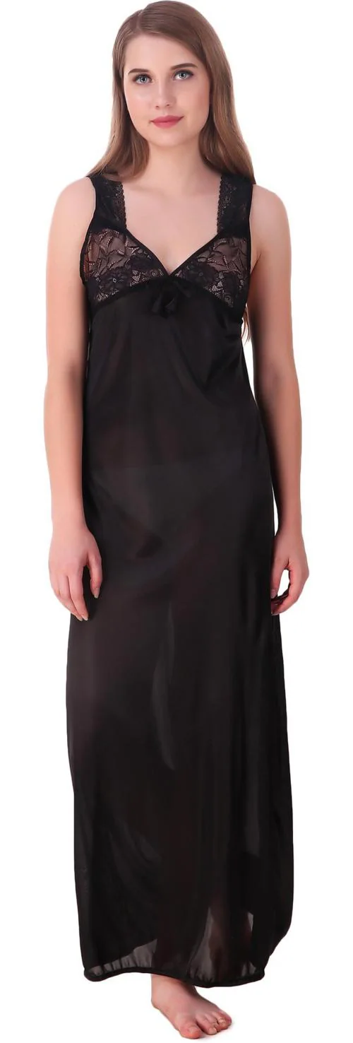 Lezaira Black Womens Satin Blend Nighty