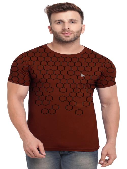 BULLMER Brown Printed Half sleeve Single Round Neck T-shirt For Men T Shirt For Men | Men T Shirt | Men Tshirt | Tshirt for Men | T Shirts | Tshirts | Oversized Tshirt | Men Tshirt