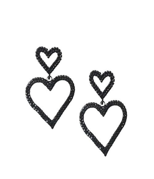 DENICRAAS Double Black Heart Jurkan 1 Pair Dangle Earrings Wear Bright Luster Rhinestone Long Lop Stud Earrings Charming Gift, (Black)