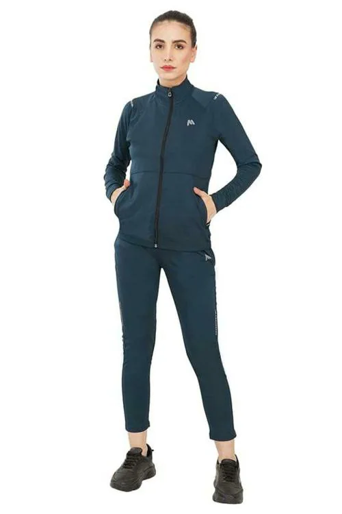 mark & jones Women Blue Solid Polyester Lycra Running Tracksuit (XXL)
