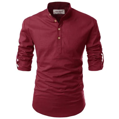 Vida Loca Cotton Maroon Color Full Sleeve Casual Mandarin/Chinese Collor Slim Fit Short Kurta For Men and Boys