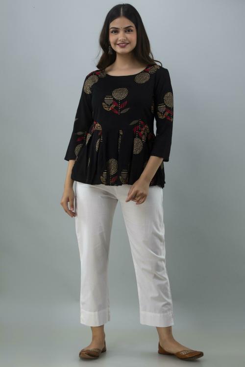 WOMEN TOUCH Women Black Printed Rayon Tops