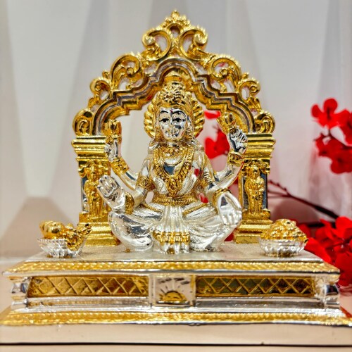 Trishty 999 Original Gold and Silver Coated Lotusi Idol | Laxmi Idol Gold on Lotus | Goddess of Wealth | Diwali Dhanteras Housewarming GiftTr