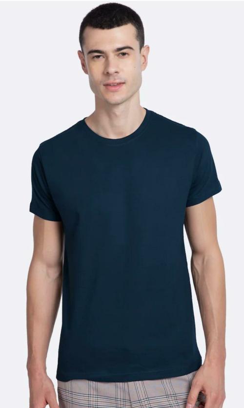 Clodz Men Dark Blue Solid Cotton Blend Tshirt(L)