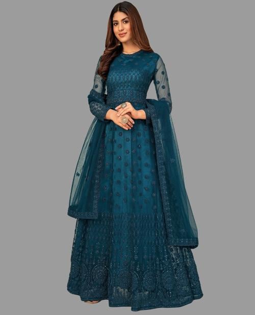 Nortex Net/Lace Embroidered Gown/Anarkali Kurta & Bottom Material