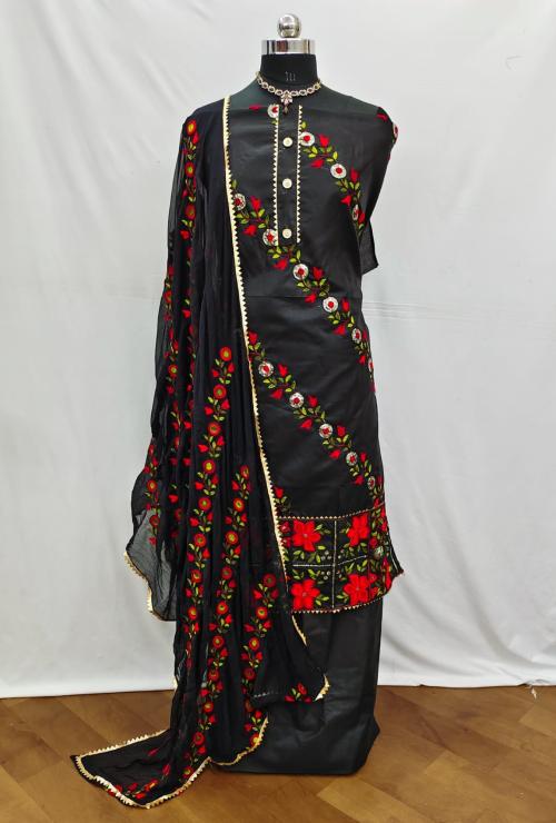 AmpleLuxe Suit for women Aari tari work Best design flower Party wear suit and casual(Black)