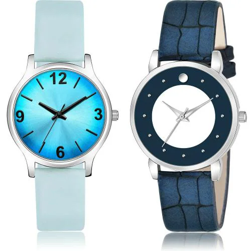 NEUTRON Contemporary Luxury Simple And Girls Watch Blue Colour Analog Genuine Leather Belt 2 Watch Combo For Women And Girls - GM353-GM340