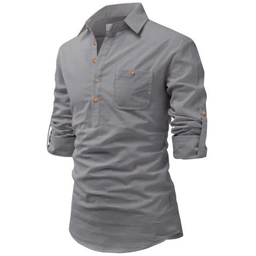 Vida Loca Cotton Grey Color Full Sleeve Casual Spread Collor Slim Fit Short Kurta For Men and Boys