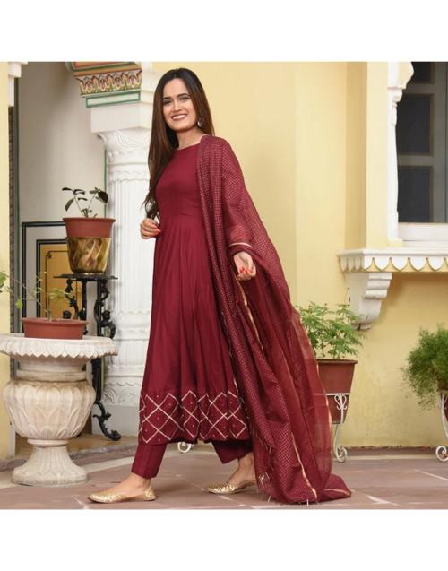 gosriki women's anarkali regular rayon kurta with dupatta