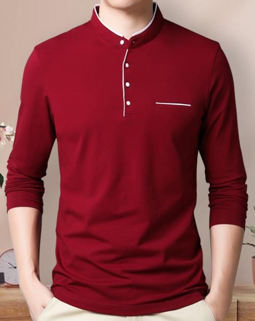 Buy EYEBOGLER Men's Henley Neck Full Sleeves Solid Red TShirt Online