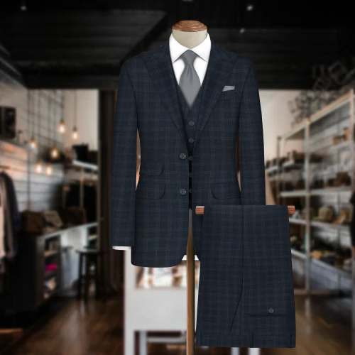 BIGREAMS.COM Premium Unstitched Checkered 3 Piece Suits Fabric For Men's 4 Meter Suit Length - 450 Grams, 150CM Wide, 70% Viscose, 30% Polyester