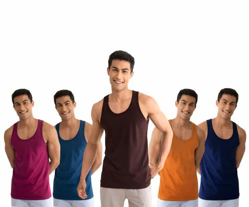 DRAKO MEN'S COLOR BANIAN/VEST/GANJI - 100% Cotton - 5 PCS PACK - 5 colors - 90 cm