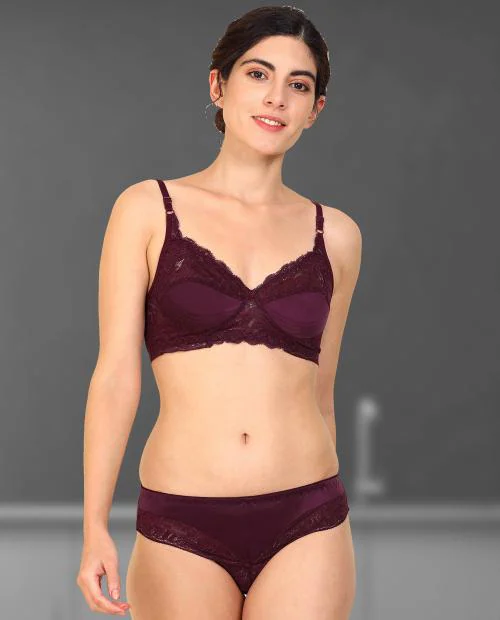 In-Curve -Women Cotton Bra Panty Set for Lingerie Set ( Pack of 1 ) ( Color : Maroon )