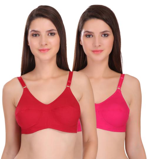Featherline Women Multicolor Pure Cotton Pack of 2 Minimizer Bra ( 32C ) |Teenager |Full Coverage |Non Padded |Pure Cotton |Everyday |Maroon |Magenta |Minimizer Bra |B, C, D, E Cup
