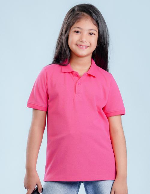 Nusyl Solid Bubblegum pink Girls polo t-shirt