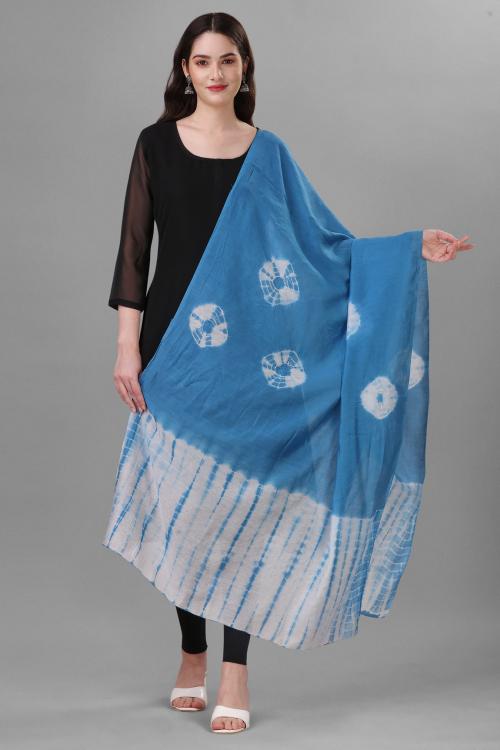 Solucions Blue Chanderi Cotton Tie & Dye Printed Dupatta