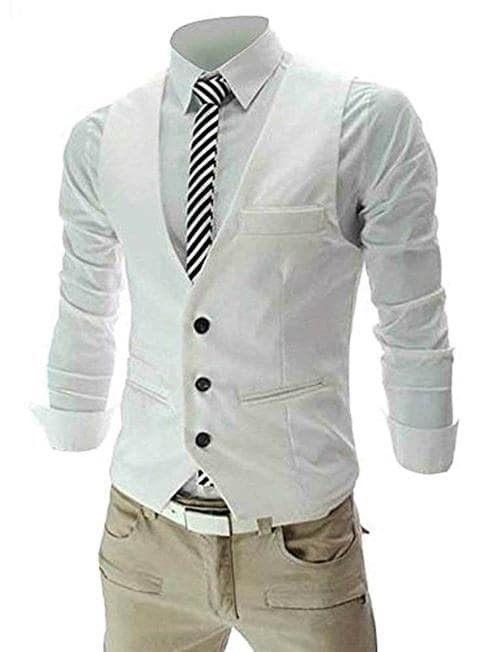 Oora Men White Waistcoat