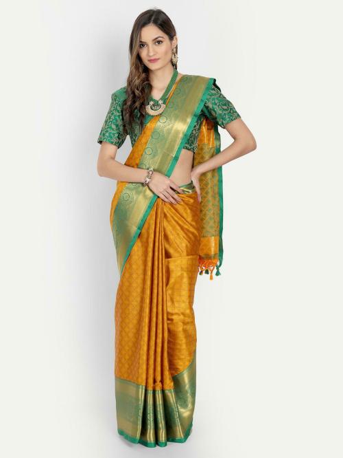 Awesome Woven Kovai Jacquard, Cotton Silk Saree (Orange)