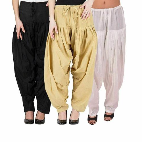 Style sync Pure Cotton Stitched Salwar for Women and Girls combo 3_Black,Skin,White