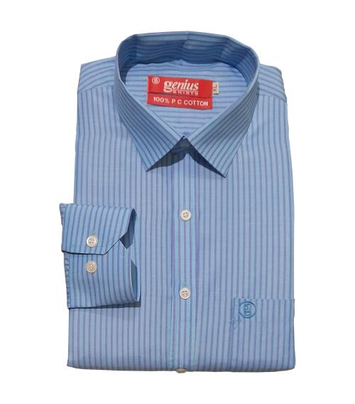 Genius Shirts Polyester Strip Formal Full Sleeve Shirt for Men (XL, Blue)
