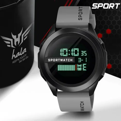Hala HL-1140 Sports Stylish Digital Watch Black Dial, Grey Strap For Men & Boys