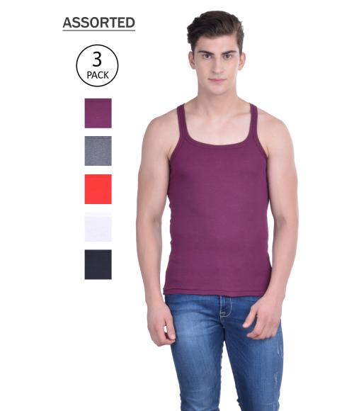 Dollar Bigboss Men's Assorted Pack of 3 BB01 Solid Gym Vest