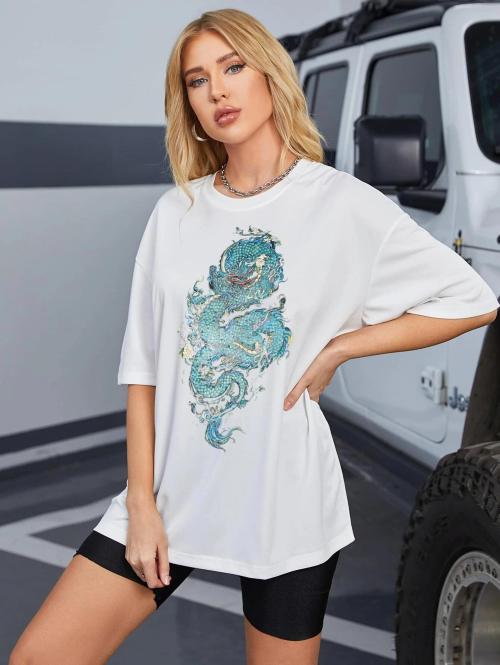 The Lion's Share Women Printed Round Neck Pure Cotton White T-Shirt