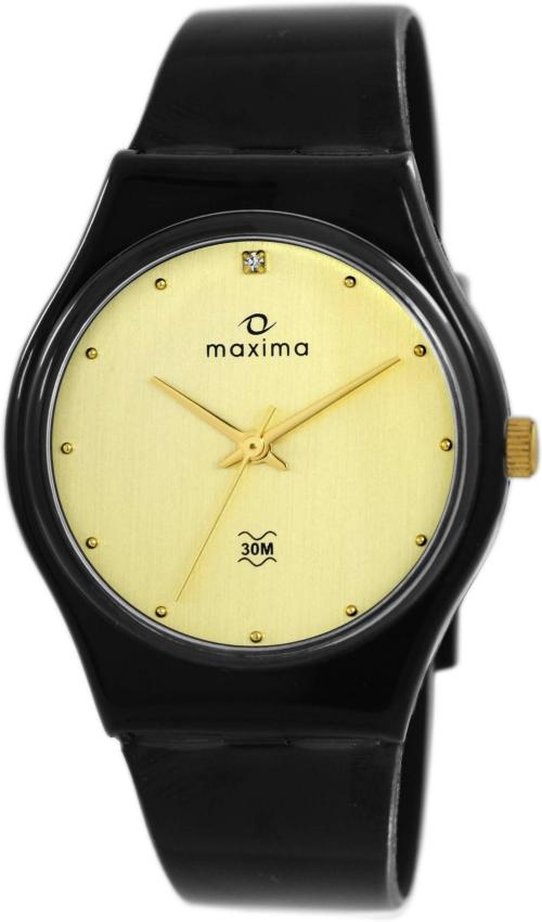 Maxima Analog Gold Dial Black Strap Watch For Men (02166PPGW)