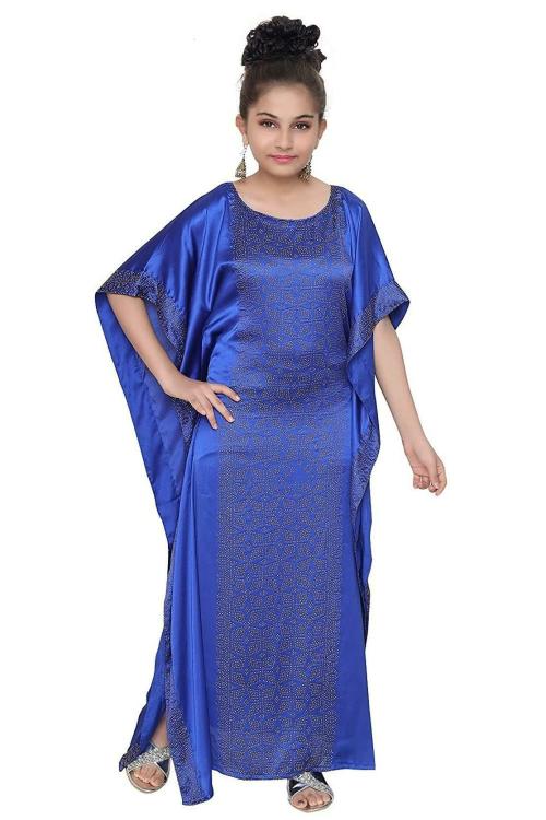 Maxim Creation Girls Royal Blue Golden Beaded Maxi Dress, 11 to 13 years