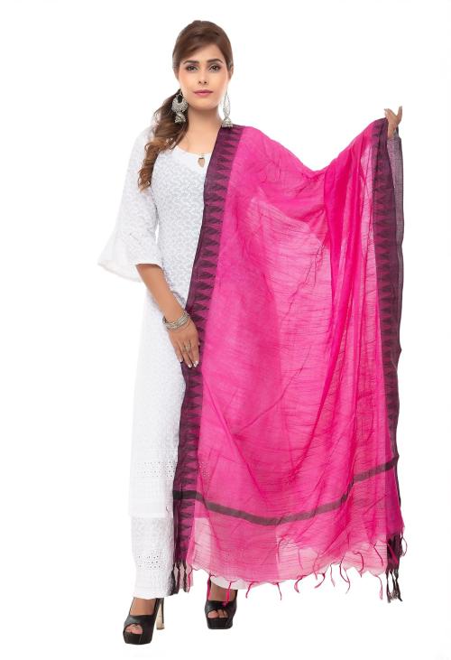 MOEZA Women Pink Cotton Temple Border Woven Design Dupatta