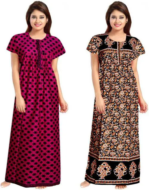 Averill Women's Multicolor Printed Cotton (Pack of 2) Nighty Set