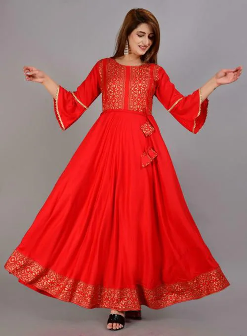 AO SERVICES Women Floral Print Cotton Anarkali Kurta