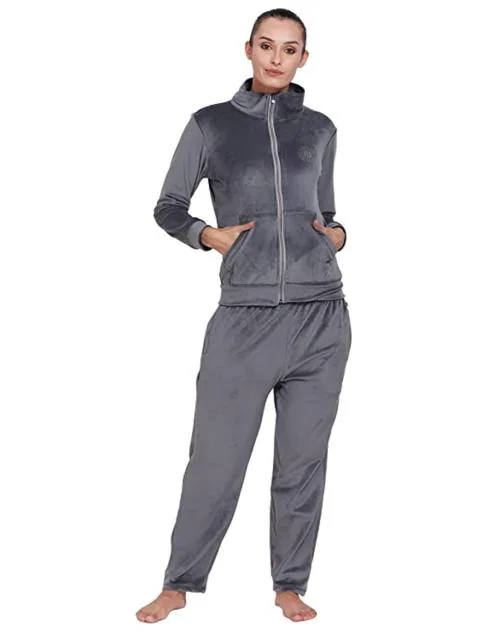Noty Night Suit Velvet with Zip-2 Side Pockets- (Large, Dark Steel Grey)