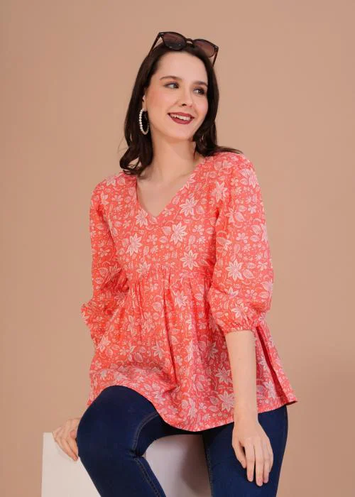 Felisia Balloon Sleeve Short Kurti/Tunic/ Top