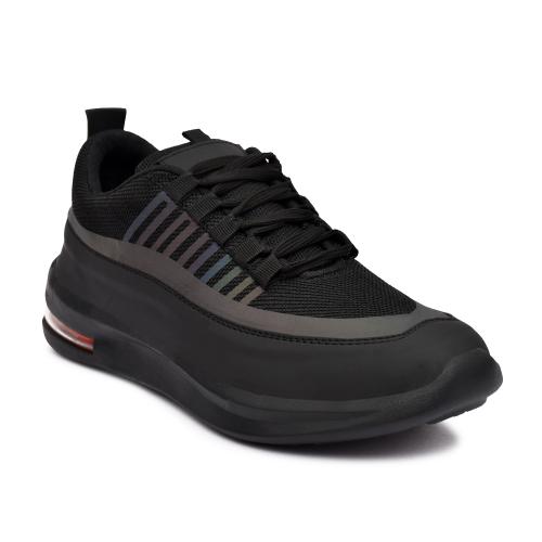 RECAN Men's Black Mesh Gym Lace-Up Sports Shoes