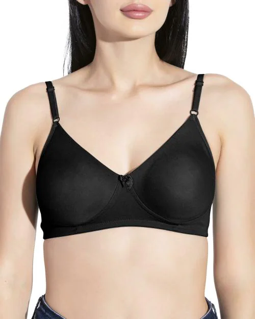 Jetaasi Women Black Cotton Blend Non Padded Tshirt Bra (36B)