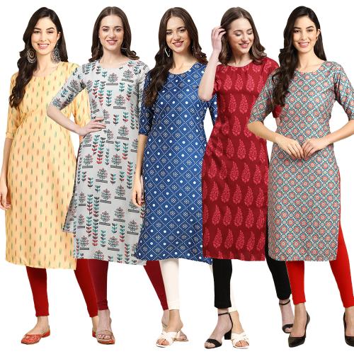 Ethnic Basket Women's Crepe Digital Print Straight Kurta {D-360-340-353-337-372_XL}