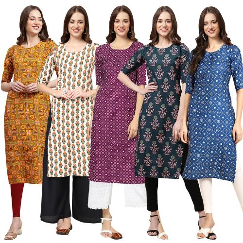 1 Stop Fashion Women's Crepe Digital Print Straight Kurta {D-333-352-355-335-353-L}