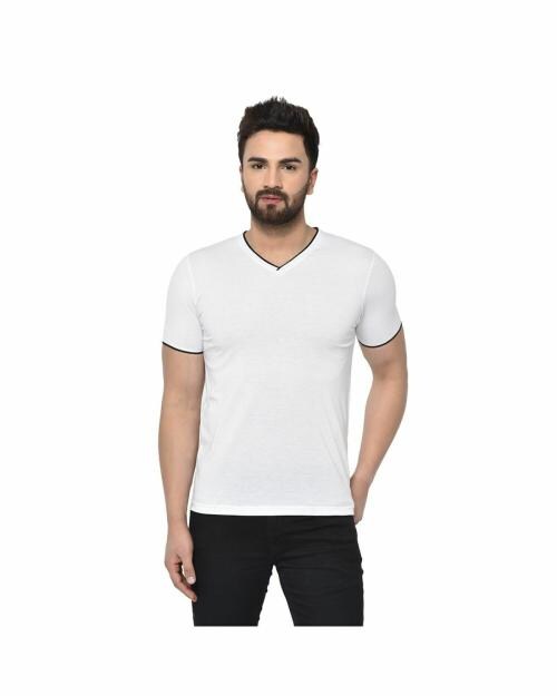 Buy Glito Solid White Half Sleeves V-Neck T-shirts For Men's Online at ...