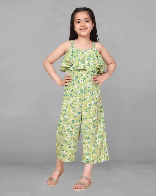 Fashion Dream Girls Pista Floral Printed Crepe Jumpsuit | Girls Jumpsuit | Kids Wear | Jumpsuit For Girls | Jumpsuit Girls | Kids Jumpsuit
